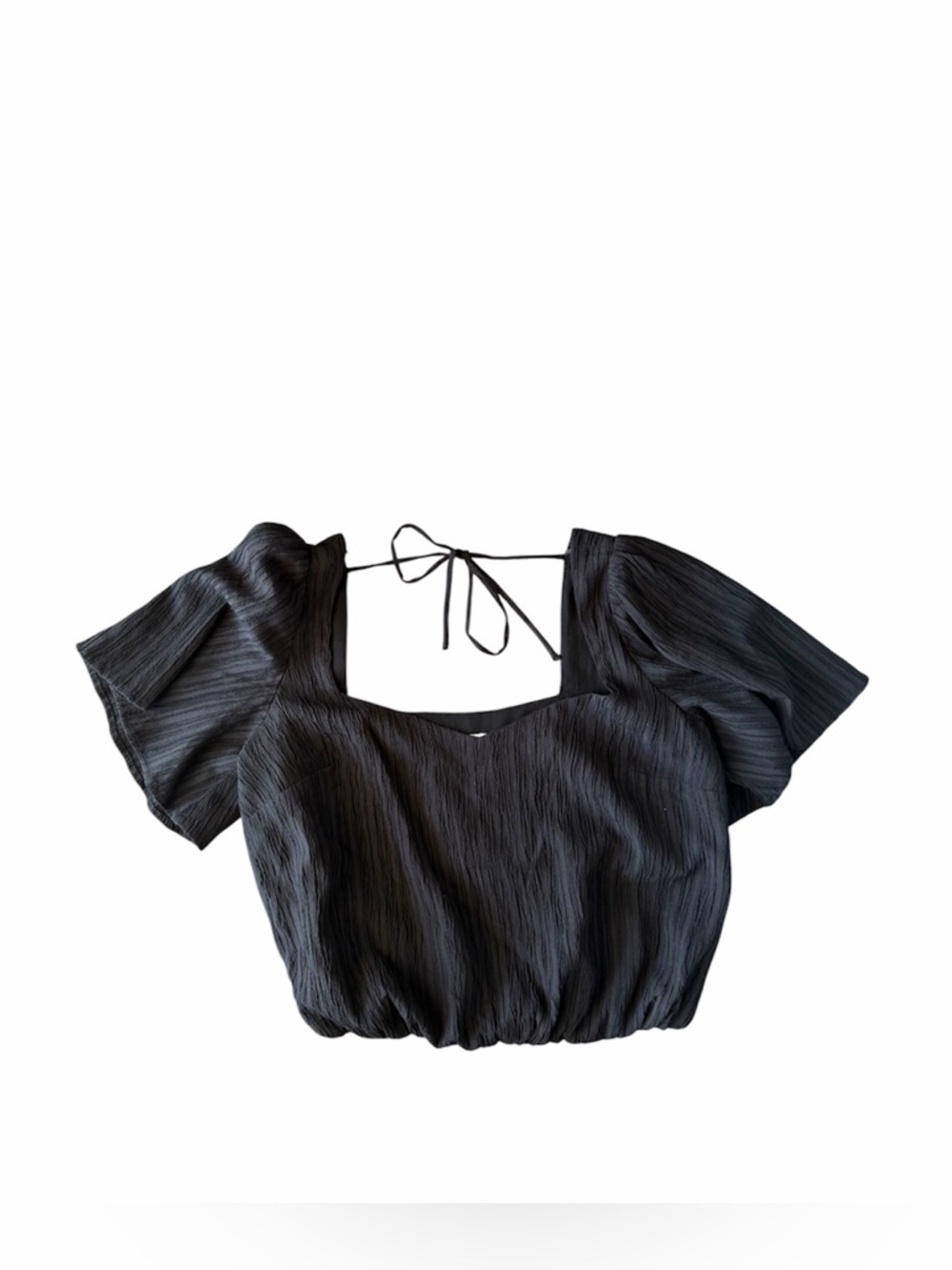 ASTR Black Crinkle Crop Top Open Back Tie Romantic Coquette Small